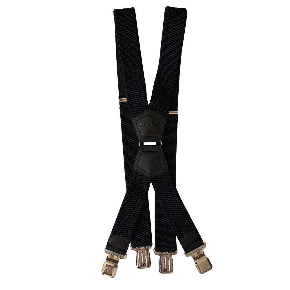 Decalen Suspenders Made Poland Stretchy Black Silver Hardware Mens Heavy Duty‎